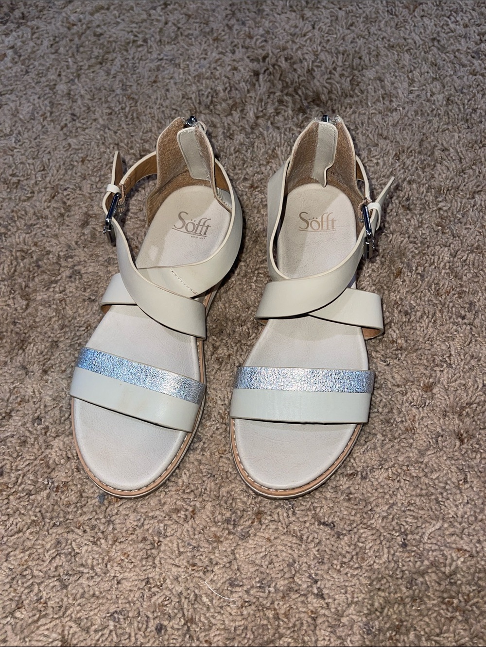 Söfft light grey Sandals with Silver Strap Detail